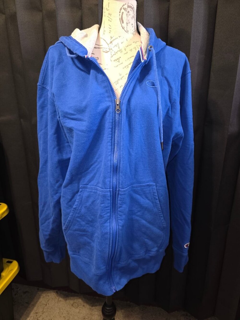 Champion Blue Full-Zip Hoodie Large With Pockets & Drawstring Hood Cotton/Polyes